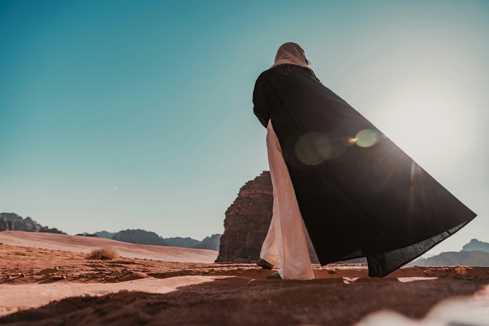 Traveler exploring a desert landscape